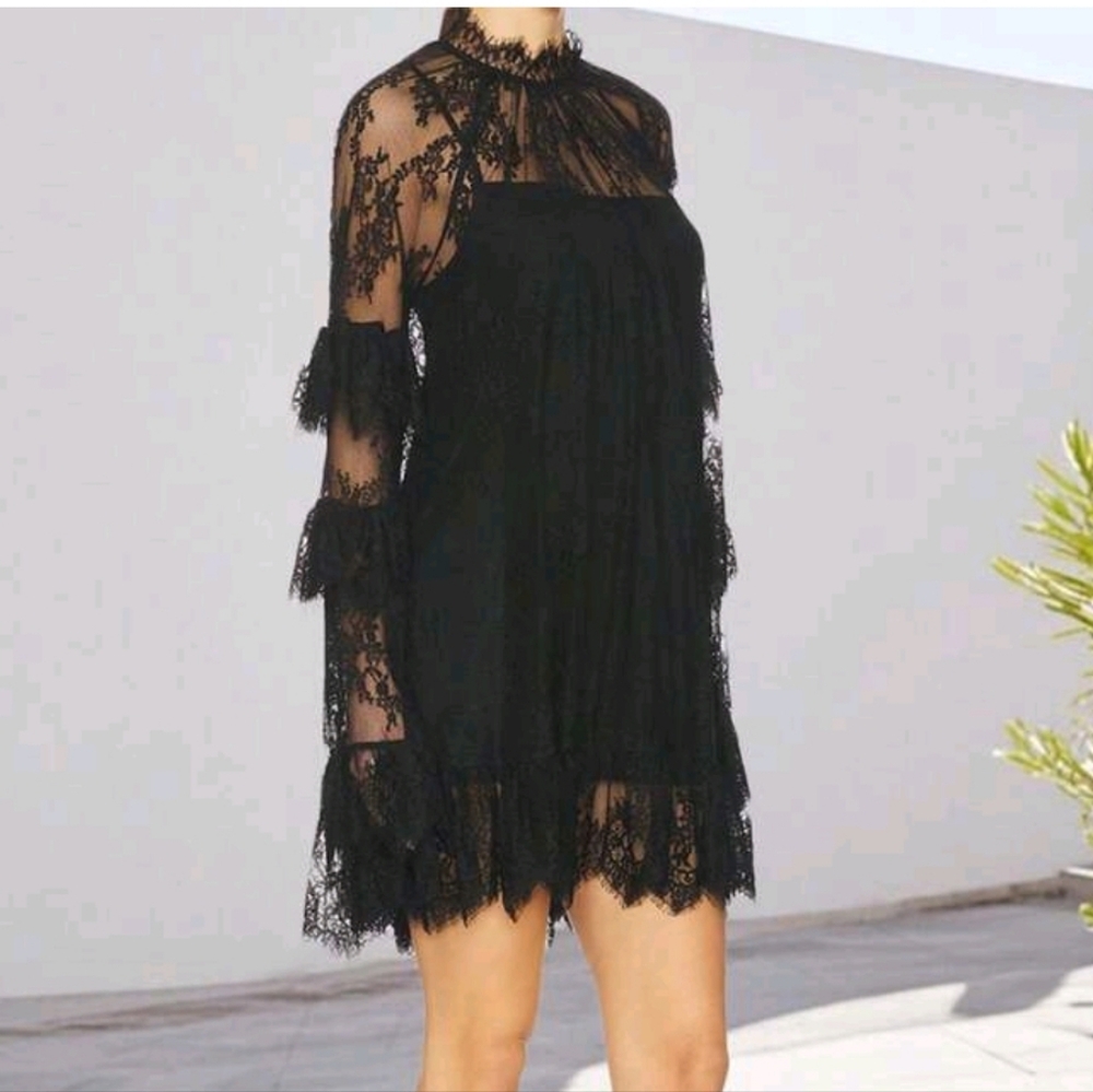 Elegant Black Lace Dress - Picture 2 of 5